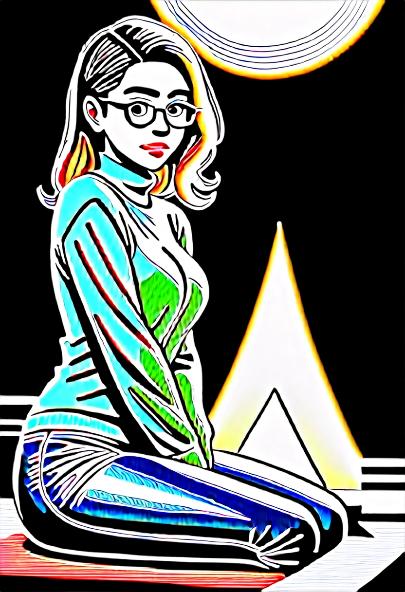 1girl, european girl, 18 years old, long light-brown hair, straight hair, curvy hair, a strand hair behind the ear, cute face, A thoughtful face, long green sweater, jeans, glasses, sitting, school camp, campfire, source_realictic, deatiling panting, brown eyes, detailing body, detailing face, side view, book in hand
