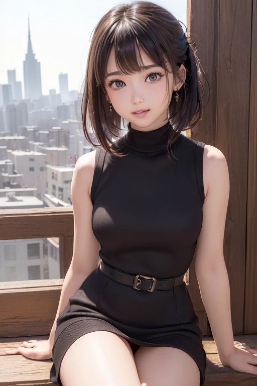 #基本
女の子がphotographのポーズをとっている, (((One Girl, Baby Face:0.7, Very young:0.7, cute:1.2))),
break
#Clothing Accessories
(Black high neck sleeveless knit dress:1.4) + Gold Belt + Shiny and sheer black pantyhose + Glossy black high heels,
red gemstone earrings,
break
#Features
((Light purple hair)), ((Bangs that expose the forehead) + (I can see your beautiful forehead)), (ponytail : short hair + Full hair + Hair blowing in the wind),
(Droopy eyes, blue eyes), (Small breasts),
break
#background environment
(night、(sf, future worldview, 未来の都市のnight景, Crescent Moon)),
#Facial Expression Pose
((smile + Teeth are visible + Laughing with your mouth open), (Sitting on the roof of a building, It feels like me'turn around)),
#composition
((To the camera, Side angle, Cowboy Shot)),
break
#Body parts elements Slim figure,
(Detailed Hair, Beautiful Hair, Shiny Hair),
(double eyelid, Long eyelashes),
(Expression of fine eyes, Beautiful and delicate eyes, Sparkling eyes, Eye Reflexes, Glitter Eyeliner),
(Human Ear),
(Beautiful Nose, Thin Nose),
(Glossy Lips, Beautiful Lips, Thick lips, Glossy Lips, Natural Cheeks),
(Detailed face, Symmetrical facial features),
(Detailed skin, Textured skin, Beautiful Skin, Glowing Skin),
break
#quality
(((最高quality)), ((masterpiece)), ((Very detailed))), ((High resolution), (16K,1080P)), (Photorealistic:1.37),
(Realistic), (Anatomically correct),
((Raw photography)), (photograph), (3DCG), Photon Mapping, Depth of field rally background,