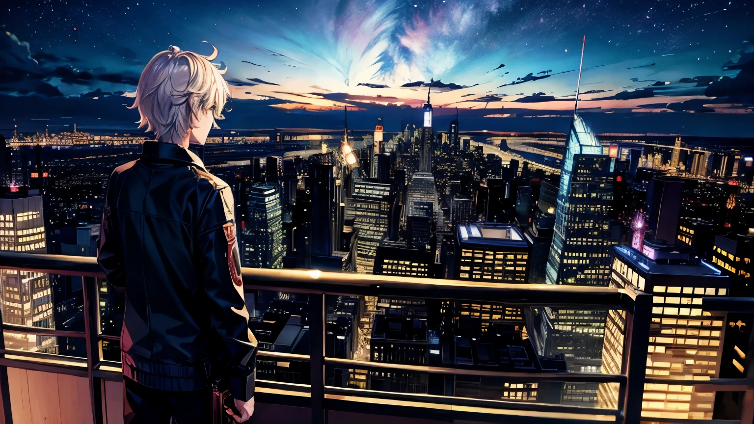 Manhattan night view、Anime Style、From afar