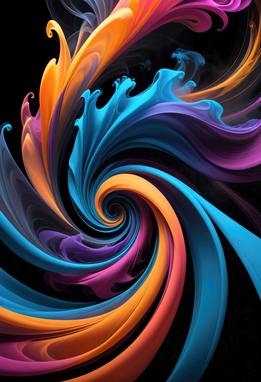 A burst of vivid shades, swirling and twirling in a fluid motion like smoke on the wind.