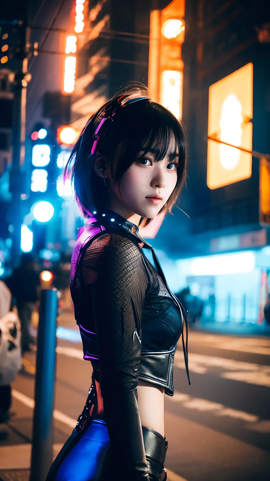 Japanese、One girl, Cyberpunk themed costume, Blue light effect, Dynamic light effects,explosion、