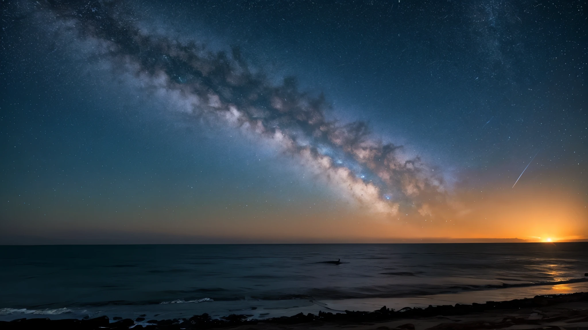 Starry Sky, Ocean, Whales 