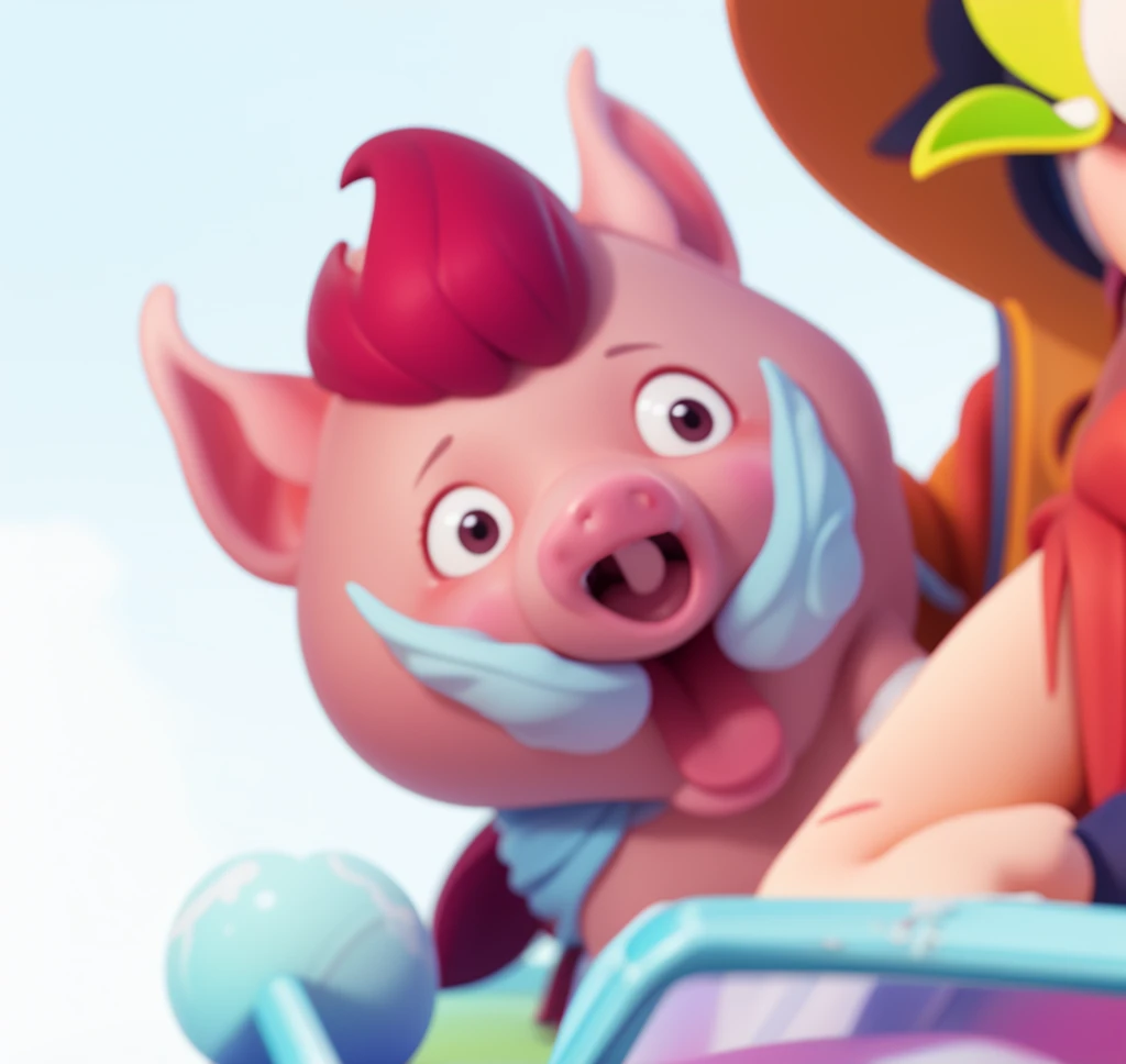 A pink wild boar sticks its head out，Fangs，cute，A tuft of red hair，Pointy pink pig ears，Pig nose，Wide eyes，Isometric,xxxxxxxx cartoon 3d model,Low Poly,3D Art,C4D,octane
rendering, 3d rendering, Ray traction, Clay Materials, Pixar Trends, Animated Lighting, Depth of Field, Super Detail, Pastel colors, mockup, Clean background, Delicate gloss, Soft focus, oc, Blender, intellectual property, best quality, 8k--s 250--v 5.1
(cute的)