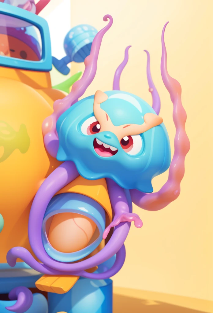 Jellyfish。一只透明的蓝色Jellyfish，Its tentacles are purple，Several tentacles ，Up or down，Octopus foot，ground，Sky，Cloud，Blue sky，Jellyfish，Isometric,xxxxxxxx cartoon 3d model,Low Poly,3D Art,C4D,octane
rendering, 3d rendering, Ray traction, Clay Materials, Pixar Trends, Animated Lighting, Depth of Field, Super Detail, Pastel colors, mockup, Clean background, Delicate gloss, Soft focus, oc, Blender, intellectual property, best quality, 8k--s 250--v 5.1
(Lovely)