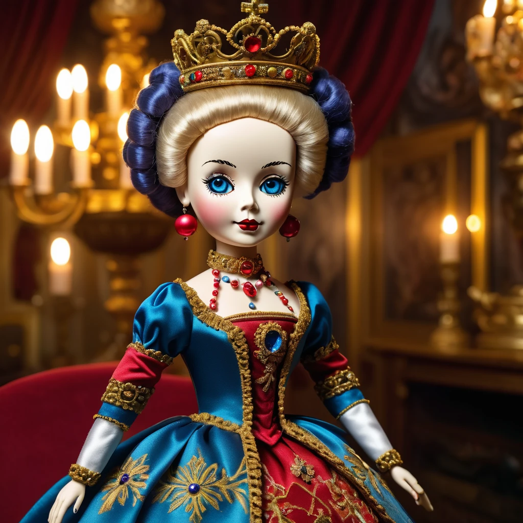 (knitted toy voodoo doll:1.6), (Voodoo Catherine the Great:1.3), (Clothing: Russian imperial attire with ornate patterns:1.0), (Accessories: enchanted crown emitting a majestic glow, floating orb:1.1), (background: grand Russian palace with opulent decor, chandeliers, and an atmosphere of enlightened absolutism:1.2), best quality, masterpiece, detailed soft oil painting, detailed background, dramatic cinematic lighting, soft edge lighting, professional, dramatic lighting, hard edge lighting, ultra quality, 4k,masterpiece, best quality, 8k, ultra highres, highres, extremely detailed