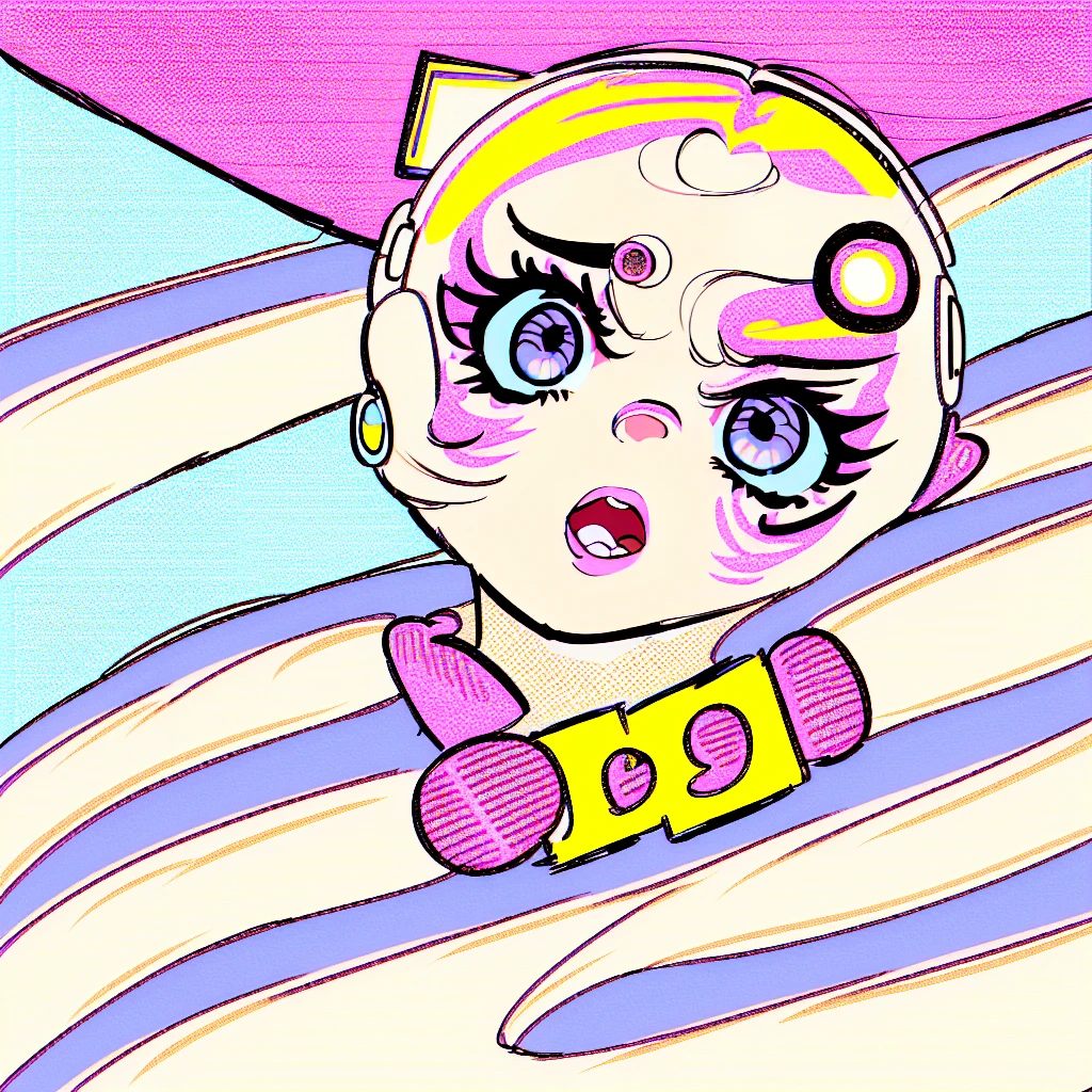 (masterpiece), Highest quality, One girl, Part your lips, Upper Body, bangs, Pastel background,((Dreams are cute)), Bodysuits,popart,Mixed Media,((Lichtenstein-style drawing)),(blue eyes,Wearing headphones)