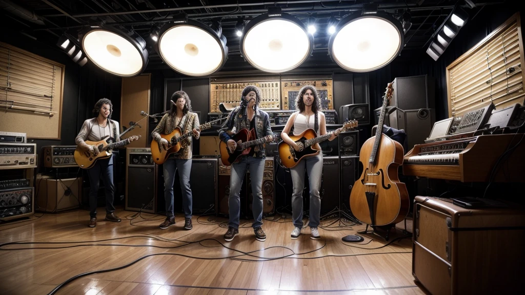 A Latín Band 70s style on Recording studio 80's On yours instruments musical on side coast