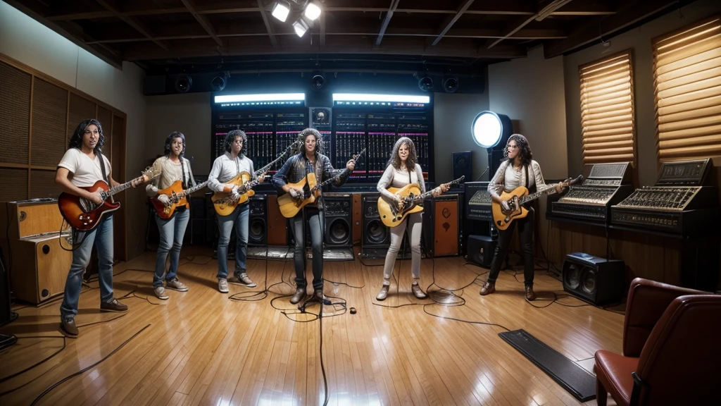 A Latín Band 70s style on Recording studio 80's On yours instruments musical on side coast