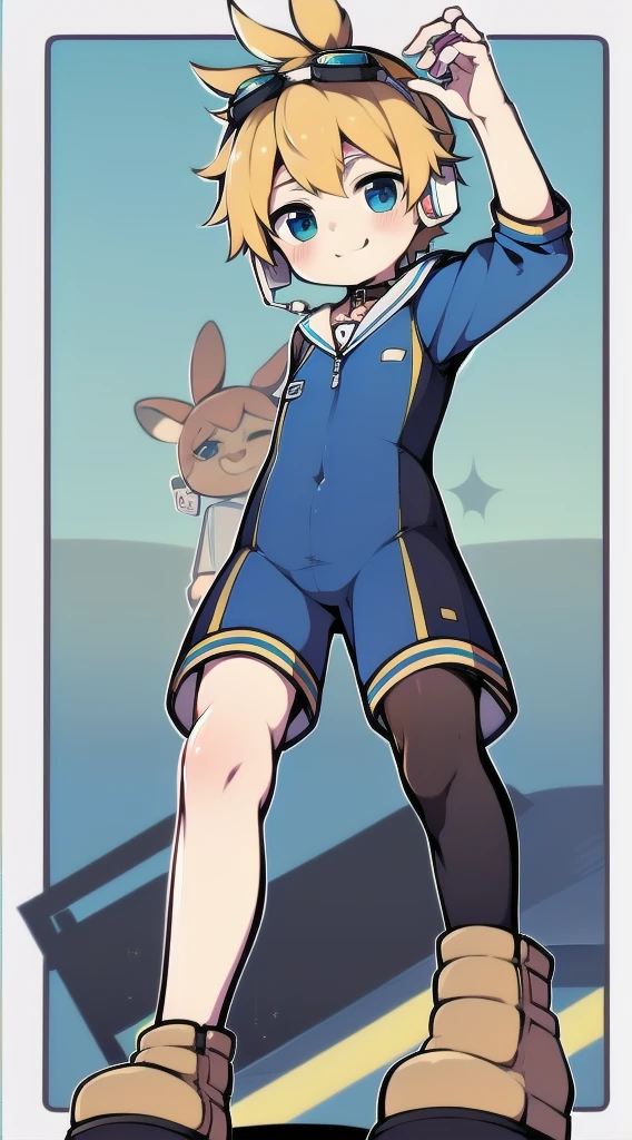 2D Shonen Shota，One-piece suit，Slim, healthy body，Put the headphones on your head，stand up，goggles，Rabbit ears，Happy，Sailor collar，stocking，charming，Akimbo