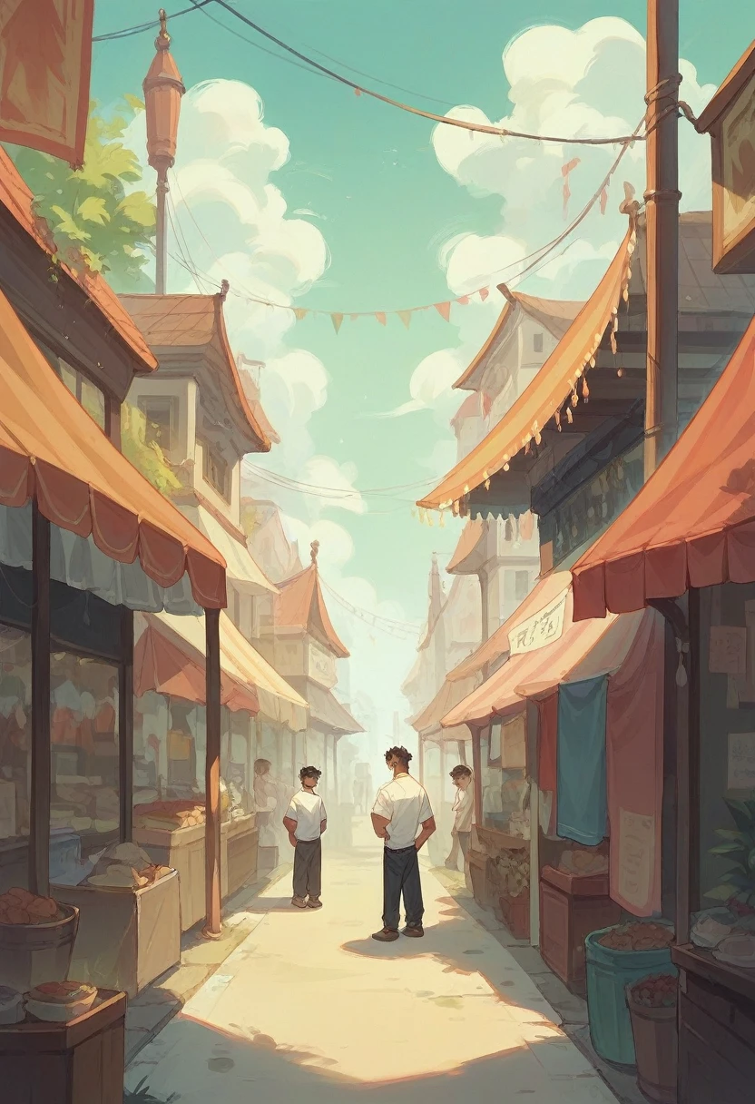 The man in India market street in white shirt and cream colour pant full size body