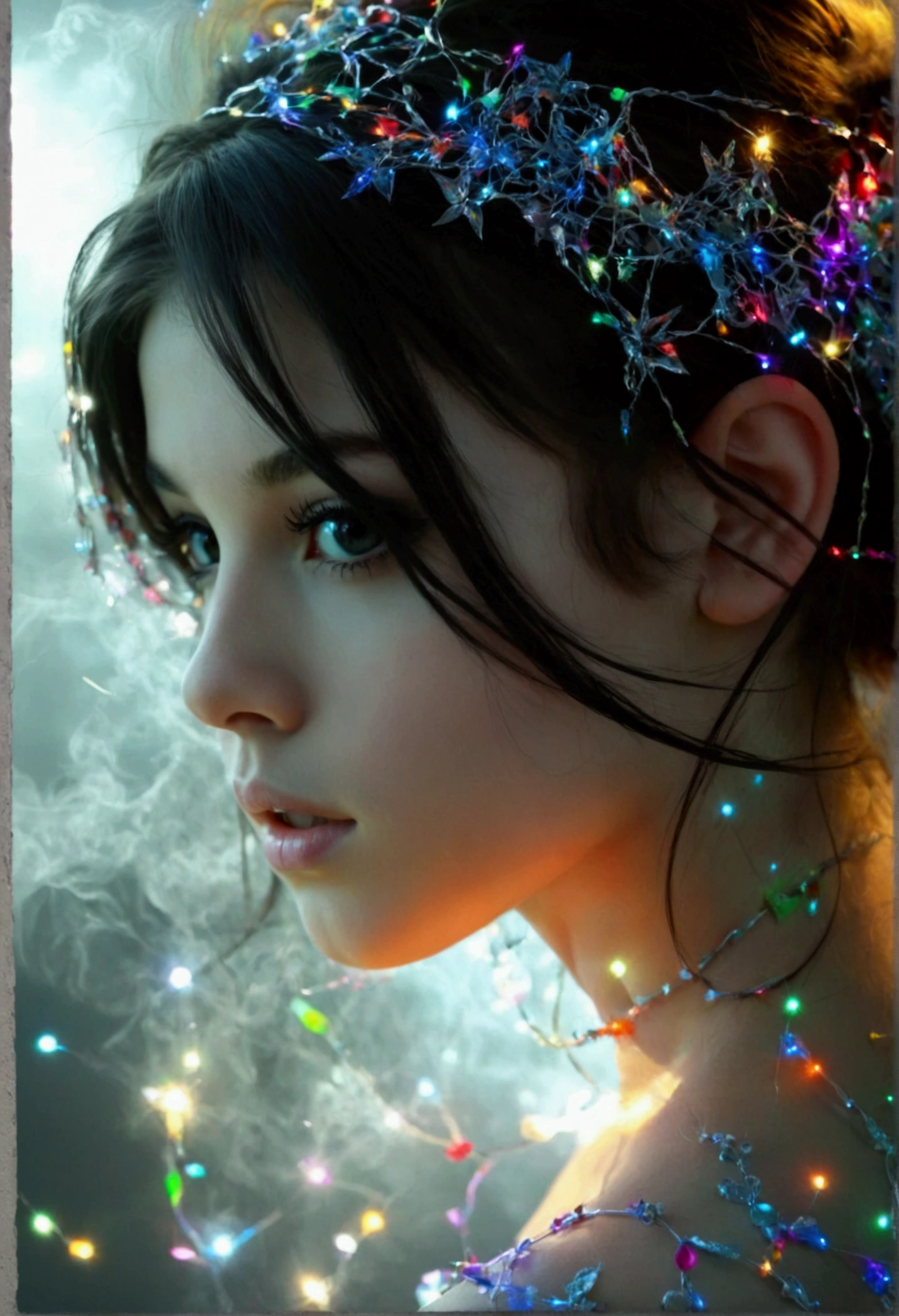 Realistic sexy teen girl grey background