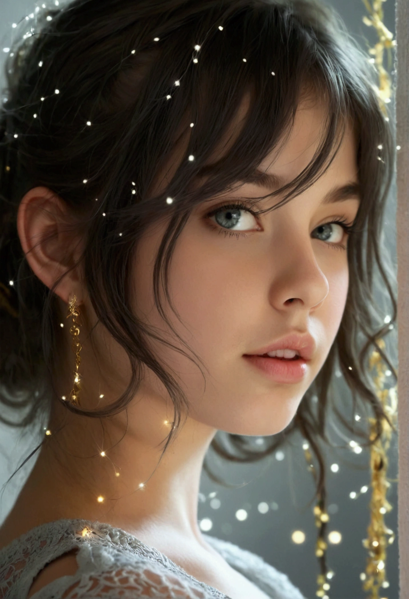 Realistic sexy girl grey background