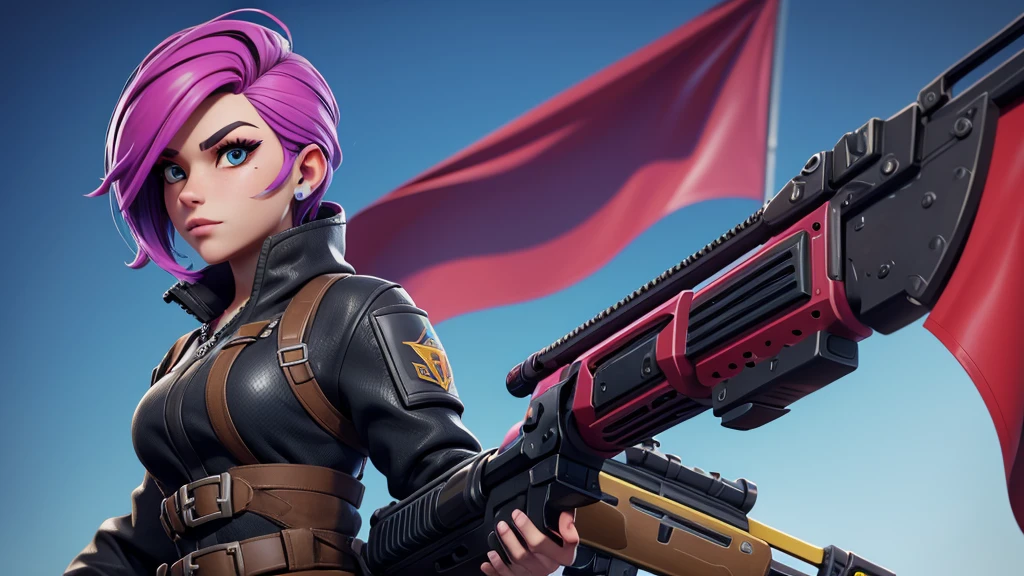 create a unique Fortnite character with shotgun for Andorra with there flag in background