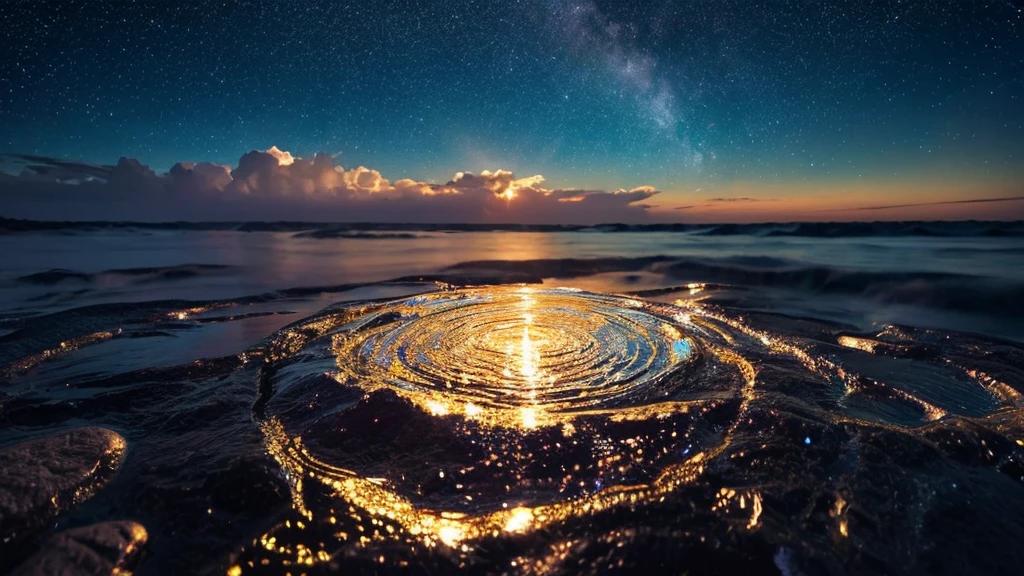vivid、butterfly、night、Sparkling sea、Ripples、night空、The back view of a seal looking up at the sky、shooting star、Natural clouds、beautiful、high resolution、High delicate、glossy、Texture、Reflective and shiny、Starry Sky、beautiful地平線、Nudibranch