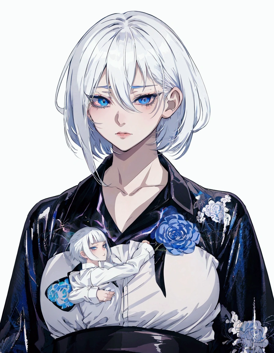 anime girl with white hair and blue eyes wearing a black and white shirt, girl with short white hair, anime style character, style anime, anime style. 8k, clean detailed anime style, guweiz, anime styled, high quality anime artstyle, artwork in the style of guweiz, anime character, detailed anime character art, anime style portrait