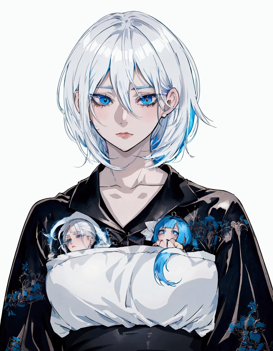 anime girl with white hair and blue eyes wearing a black and white shirt, girl with short white hair, anime style character, style anime, anime style. 8k, clean detailed anime style, guweiz, anime styled, high quality anime artstyle, artwork in the style of guweiz, anime character, detailed anime character art, anime style portrait