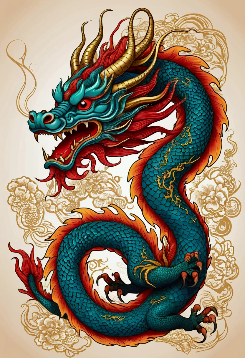 (China - chic Chinese dragon, Anatomically correct,Oriental elements),(China-chic illustration:1.5, Vector:1.5),(Chinese colors, Advanced color matching,Gradient background,Dark background),(Very detailed, Reasonable design, Clear lines, High sharpness,best quality, masterpiece, Official Art, Lighting Effects, 4K )