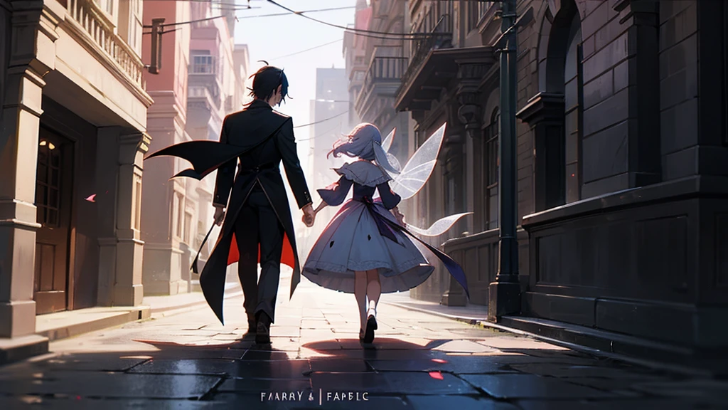 fairy and vampire walking trough the streets