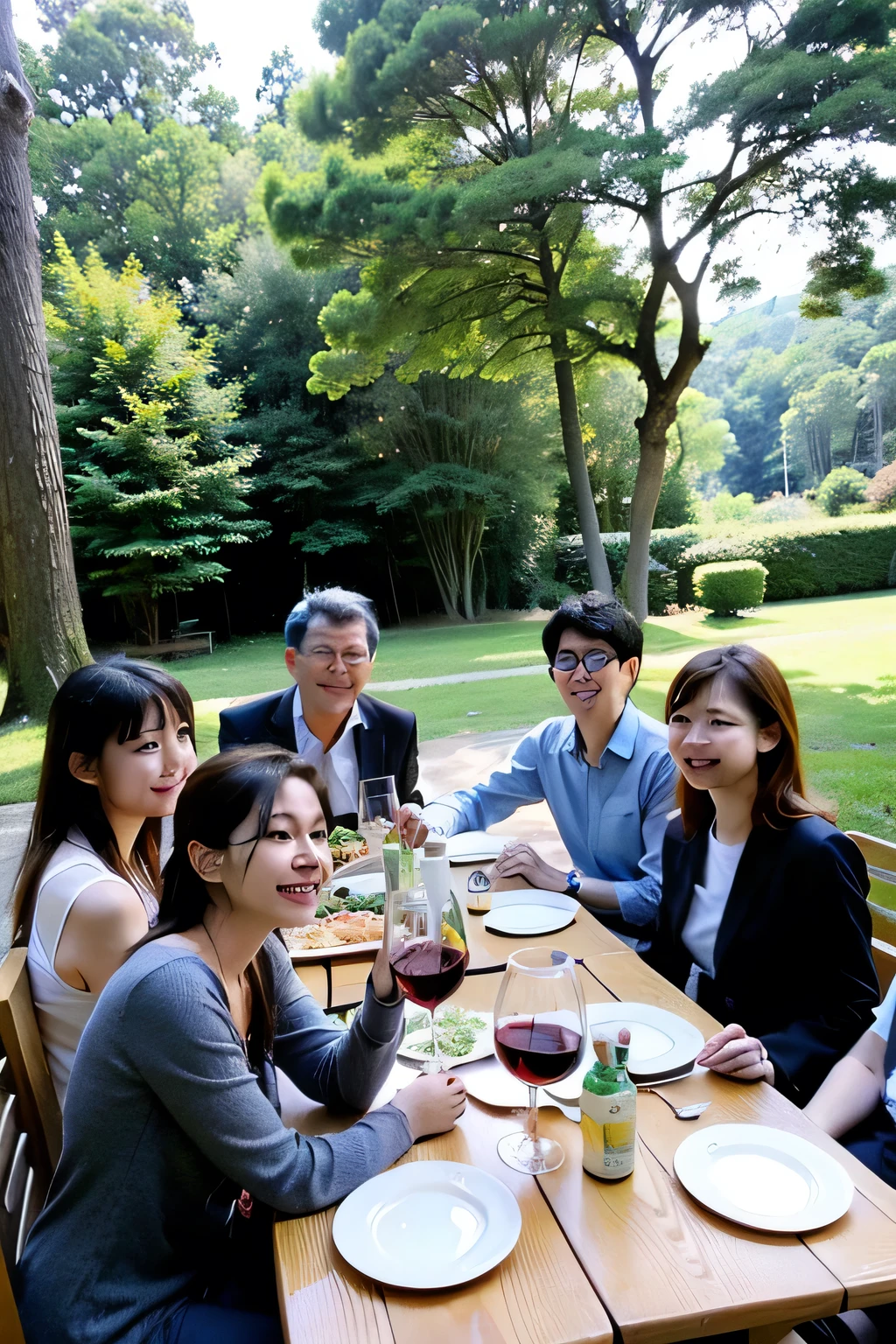 wine，wine glass，reunion，Forest atmosphere，Multi-person reunion wine 