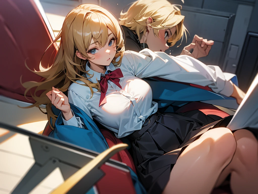 anime　Quiet female college student　A pleasant looking face　Dress shirt　Between the breasts