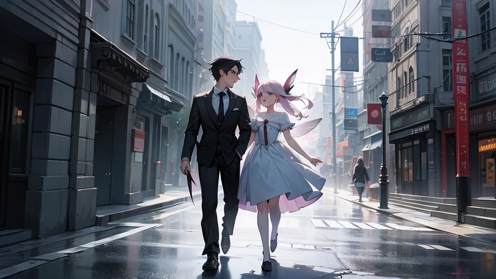 fairy and vampire walking trough the streets 