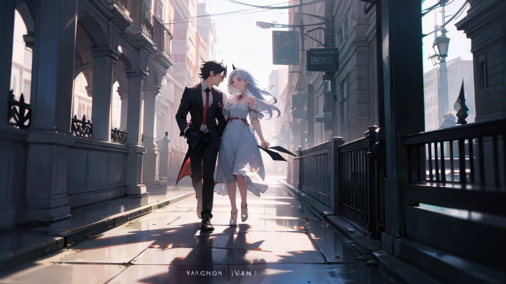 fairy and vampire walking trough the streets