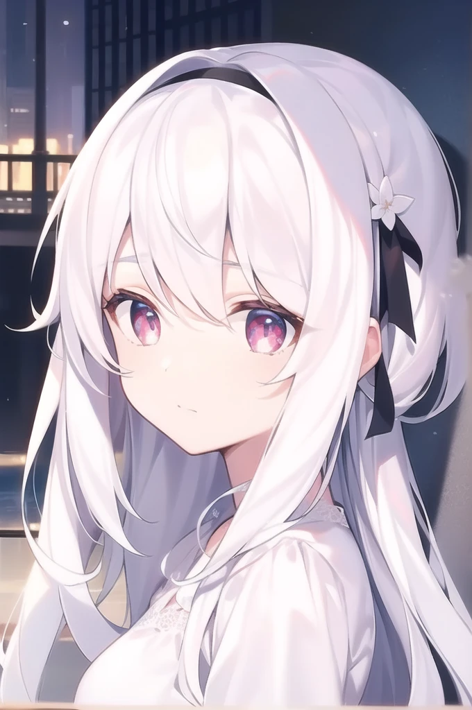 ((Masterpiece, best quality))++, Detailed light+, fine hair+, hand details+ ,1 woman, miss, long hair, Crimson eyes, beautiful eyes, youthful white hair,,(Beautiful white hair:1.5),(Beautiful and delicate eyes), high resolution+,glass color, Reflective eyes, {{corner}} , extremely detailed wallpaper, original, ,Sea of Flowers,Air Bang,city road,double ponytail,Very beautiful CG,girls shopping,headband