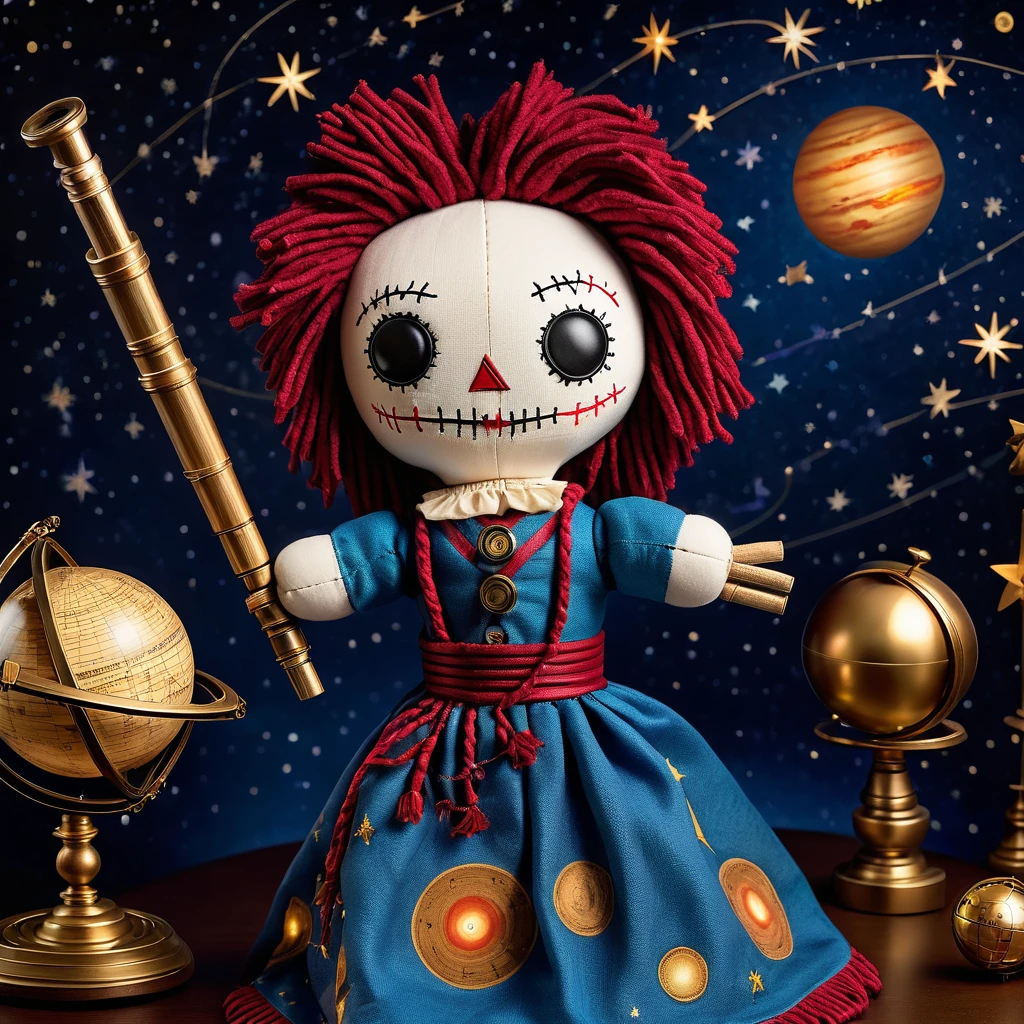 (knitted toy voodoo doll:1.7), (Voodoo Copernicus:1.3), (Clothing: Renaissance astronomer attire with celestial patterns:1.0), (Accessories: enchanted telescope emitting a stellar glow, floating celestial globe:1.1), (background: grand observatory with star charts, telescopes, and an atmosphere of astronomical discovery:1.2), best quality, masterpiece, detailed soft oil painting, detailed background, dramatic cinematic lighting, soft edge lighting, professional, dramatic lighting, hard edge lighting, ultra quality, 4k, masterpiece, best quality, 8k, ultra high definition, high resolution, extremely detailed