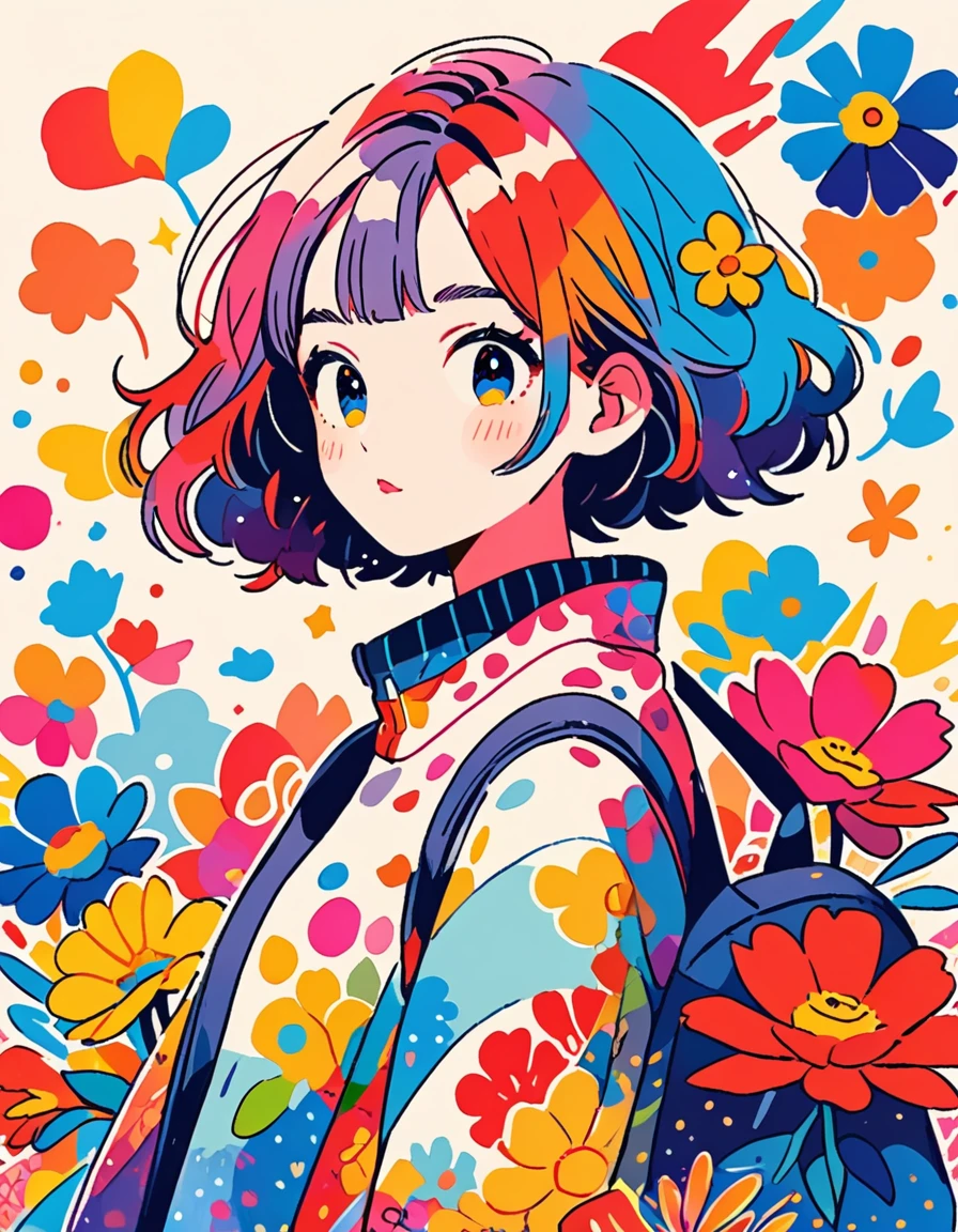 finely detailed illustration, best quality, masterpiece, vibrant color, Micho style、(((stylishなファッション))), 8K quality、Intense watercolor, detailedな水彩アート, Watercolor splash, Surreal, Avant-garde pop art, Beautiful and expressive paintings, Beautiful artwork illustration, Very colorful tones, wonderful, Cool Beauty, Highest quality、Official Art, Vector art, stylish design, (((The most beautiful girl))), (((Highest quality))), High resolution, ((detailed)), (((Doodle Art)), ((masterpiece)), ((Super detailed)), (((Colorful flowers))),(((stylish)))