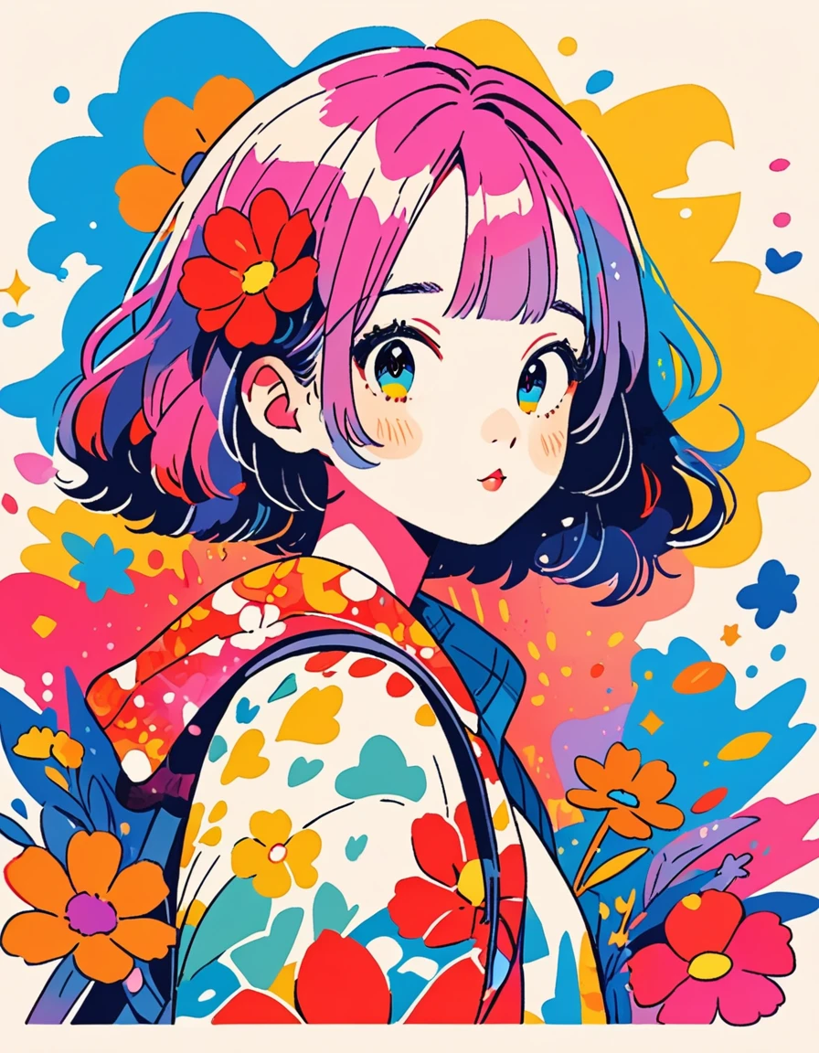 finely detailed illustration, best quality, masterpiece, vibrant color, Micho style、(((stylishなファッション))), 8K quality、Intense watercolor, detailedな水彩アート, Watercolor splash, Surreal, Avant-garde pop art, Beautiful and expressive paintings, Beautiful artwork illustration, Very colorful tones, wonderful, Cool Beauty, Highest quality、Official Art, Vector art, stylish design, (((The most beautiful girl))), (((Highest quality))), High resolution, ((detailed)), (((Doodle Art)), ((masterpiece)), ((Super detailed)), (((Colorful flowers))),(((stylish)))
