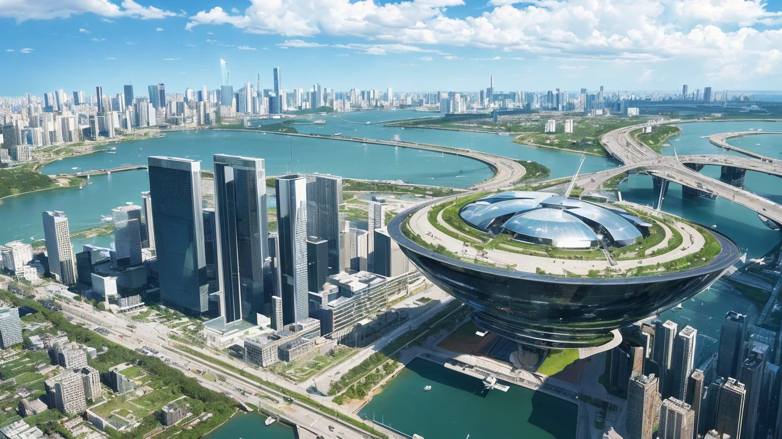 (Best quality,4K,8K,A high resolution,Masterpiece:1.2),Ultra-detailed,(Realistic,Photorealistic,photo-realistic:1.37),Futuristic floating city,Futuristic technology,Huge urban high-tech tablet platform,Airship,Floating in the sky,Futuristic city,Small airships around,High-tech hemispherical platform,Colorful lights,Advanced architecture,modernn architecture,skyscrapper,Access the cloud,Scenic beauty,view over city,Impressive design,Blend seamlessly with nature,energetic and vibrant atmosphere,Futuristic transportation system,Parking is suspended,Transparent path,Lush greenery,Sky gardens,cascading waterfalls,Magnificent skyline,reflections on the water,Sparkling river,Architectural innovation,futuristic skyscrapers,Transparent dome,The shape of the building is unusual,Elevated walkway,Impressive skyline,Glowing lights,Futuristic technology,Minimalist design,Scenic spots,Panoramic view,Cloud Piercing Tower,Vibrant colors,epic sunrise,epic sunset,Dazzling light display,magical ambiance,The future city,Urban Utopia,LuxuryLifestyle,Innovative energy,sustainable development,Smart city technology,Advanced infrastructure,Tranquil atmosphere,Nature and technology live in harmony,Awesome cityscape,Unprecedented urban planning,Architecture connects seamlessly with nature,High-tech metropolis,A cutting-edge engineering marvel,The future of urban living,Visionary architectural concept,Energy-efficient buildings,Harmony with the environment,A city floating above the clouds,Utopian dreams become reality,The possibilities are endless,State-of-the-art transportation network,Green energy integration,Innovative materials,Impressive holographic display,Advanced communication system,Breathtaking aerial view,Quiet and peaceful environment,Modernist aesthetics,Ethereal beauty