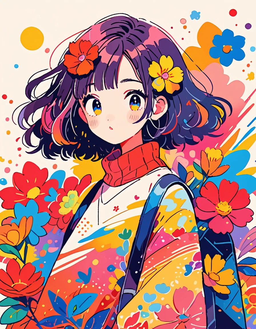 finely detailed illustration, best quality, masterpiece, vibrant color, 8-year-old, Micho style、(((stylishなファッション))), 8K quality、Intense watercolor, detailedな水彩アート, Watercolor splash, Surreal, Avant-garde pop art, Beautiful and expressive paintings, Beautiful artwork illustration, Very colorful tones, wonderful, Cool Beauty, Highest quality、Official Art, Vector art, stylish design, (((The most beautiful girl))), (((Highest quality))), High resolution, ((detailed)), (((Doodle Art)), ((masterpiece)), ((Super detailed)), (((Colorful flowers))),(((stylish)))