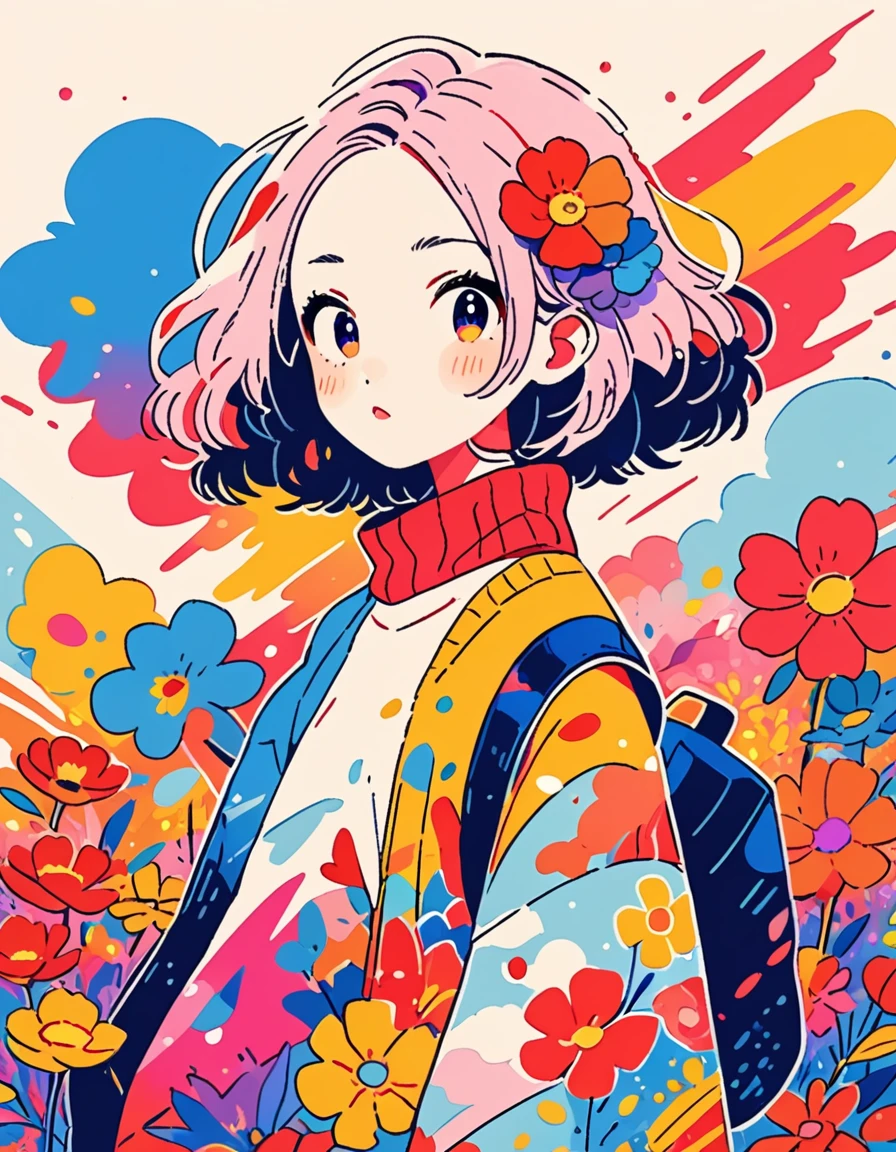 finely detailed illustration, best quality, masterpiece, vibrant color, 8-year-old, Micho style、(((stylishなファッション))), 8K quality、Intense watercolor, detailedな水彩アート, Watercolor splash, Surreal, Avant-garde pop art, Beautiful and expressive paintings, Beautiful artwork illustration, Very colorful tones, wonderful, Cool Beauty, Highest quality、Official Art, Vector art, stylish design, (((The most beautiful girl))), (((Highest quality))), High resolution, ((detailed)), (((Doodle Art)), ((masterpiece)), ((Super detailed)), (((Colorful flowers))),(((stylish)))