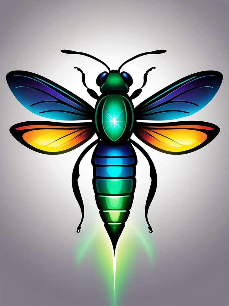 Create a vibrant, color painting-style logo featuring a firefly. The firefly should have a sleek and modern design with its rear portion glowing in super vibrant neon colors like green, blue, and yellow. The painting should have fluid, artistic brushstrokes that give a sense of motion and light. The background should be dark to highlight the glowing rear portion of the firefly. Use a mix of bright and contrasting colors to create an eye-catching and dynamic effect.