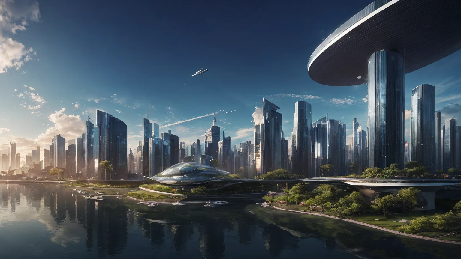 (Best quality,4K,8K,A high resolution,Masterpiece:1.2),Ultra-detailed,(Realistic,Photorealistic,photo-realistic:1.37),Futuristic floating city,Futuristic technology,Huge urban high-tech tablet platform,Airship,Floating in the sky,Futuristic city,Small airships around,High-tech hemispherical platform,Colorful lights,Advanced architecture,modernn architecture,skyscrapper,Access the cloud,Scenic beauty,view over city,Impressive design,Blend seamlessly with nature,energetic and vibrant atmosphere,Futuristic transportation system,Parking is suspended,Transparent path,Lush greenery,Sky gardens,cascading waterfalls,Magnificent skyline,reflections on the water,Sparkling river,Architectural innovation,futuristic skyscrapers,Transparent dome,The shape of the building is unusual,Elevated walkway,Impressive skyline,Glowing lights,Futuristic technology,Minimalist design,Scenic spots,Panoramic view,Cloud Piercing Tower,Vibrant colors,epic sunrise,epic sunset,Dazzling light display,magical ambiance,The future city,Urban Utopia,LuxuryLifestyle,Innovative energy,sustainable development,Smart city technology,Advanced infrastructure,Tranquil atmosphere,Nature and technology live in harmony,Awesome cityscape,Unprecedented urban planning,Architecture connects seamlessly with nature,High-tech metropolis,A cutting-edge engineering marvel,The future of urban living,Visionary architectural concept,Energy-efficient buildings,Harmony with the environment,A city floating above the clouds,Utopian dreams become reality,The possibilities are endless,State-of-the-art transportation network,Green energy integration,Innovative materials,Impressive holographic display,Advanced communication system,Breathtaking aerial view,Quiet and peaceful environment,Modernist aesthetics,Ethereal beauty