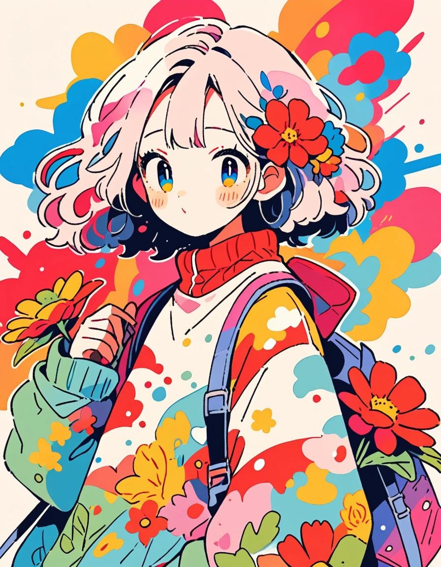 finely detailed illustration, best quality, masterpiece, vibrant color, Micho style、(((stylishなファッション))), 8K quality、Intense watercolor, detailedな水彩アート, Watercolor splash, Surreal, Avant-garde pop art, Beautiful and expressive paintings, Beautiful artwork illustration, Very colorful tones, wonderful, Cool Beauty, Highest quality、Official Art, Vector art, stylish design, (((The most beautiful girl))), cowboyshot, (((Highest quality))), High resolution, ((detailed)), (((Doodle Art)), ((masterpiece)), ((Super detailed)), (((Colorful flowers))),(((stylish)))