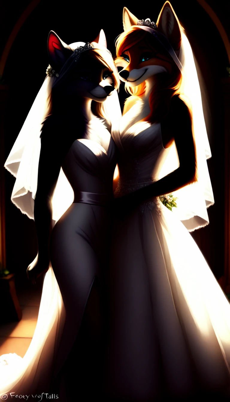furry foxy tails yiff bride lesbian & lesbian women & women & wedding dress wedding dress wedding dress veil tiara chapel,