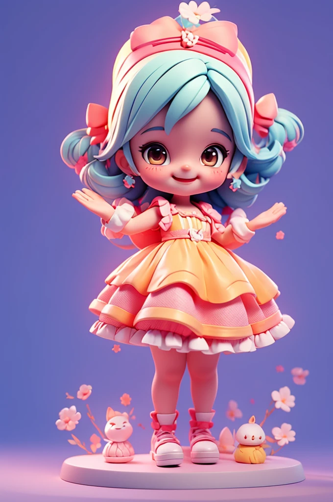 A cartoon little girl,Disney Princess Dress Up,energetic and cute,Marshmallow in hand,Smile at the camera,3D Rendering,OC Rendering,C4D