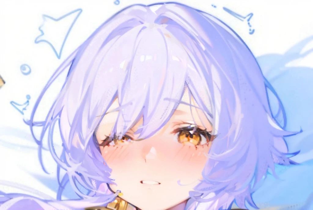A 17-year-old girl，Flowing milky white and lavender gradient long hair，Lilac pupils