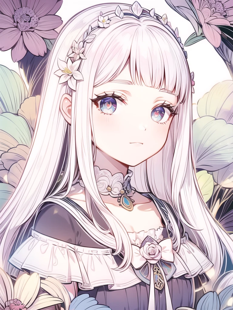 ((Masterpiece, best quality))++, Detailed light+, fine hair+, hand details+ ,1 woman, miss, long hair, Crimson eyes, beautiful eyes, youthful white hair,,(Beautiful white hair:1.5),(Beautiful and delicate eyes), high resolution+,glass color, Reflective eyes, {{corner}} , extremely detailed wallpaper, original, ,Sea of Flowers,Air Bang,city road,double ponytail,Very beautiful CG,girls shopping,headband