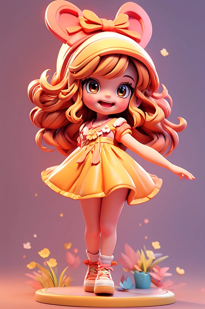 A cartoon little girl，Disney Princess Dress Up，energetic and cute，Jumping，Smile at the camera，3D Rendering，OC Rendering，C4D