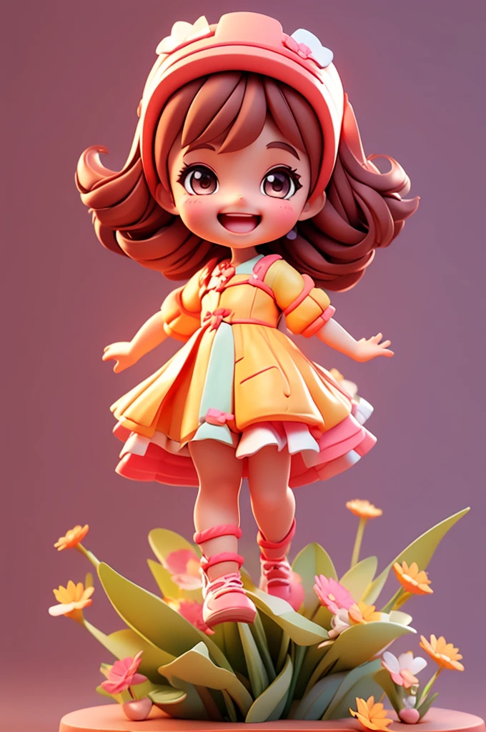 A cartoon little girl，Disney Princess Dress Up，energetic and cute，Jumping，Smile at the camera，3D Rendering，OC Rendering，C4D