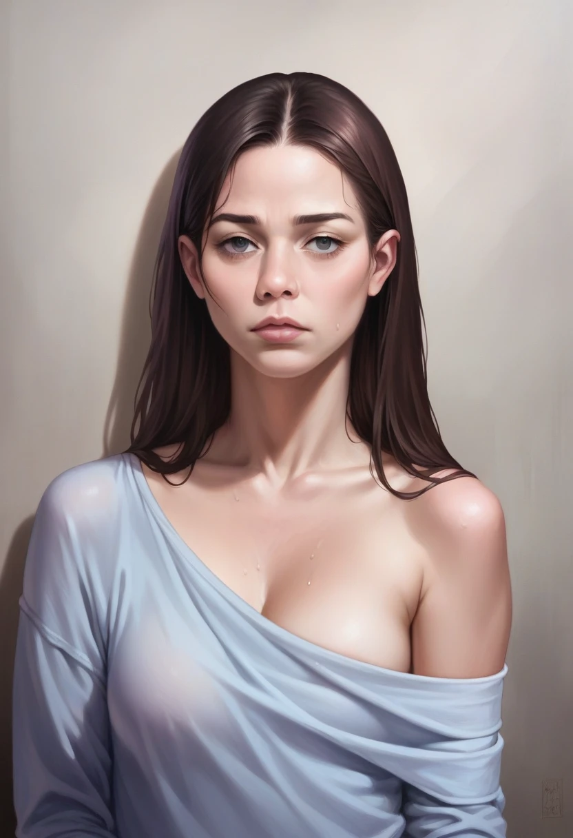 Best quality, masterpiece, ultra high res, (photorealistic:1.4), raw photo, 1nakedgirl, offshoulder, in the dark, deep shadow, low key, cold light, detailed skin
