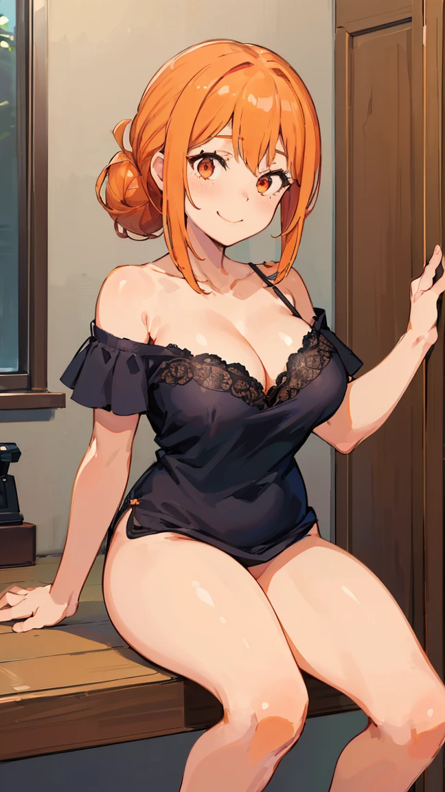 (Highest quality, 8k, masterpiece :1.3),Mrs. Yuigahama,ガハMom, As I expected, my youth romantic comedy is wrong。, One woman,Bun Hair,30 years old,Mom,Orange Hair,nsfw,Bewitching Smile,Sexy pose,Sex with a man,