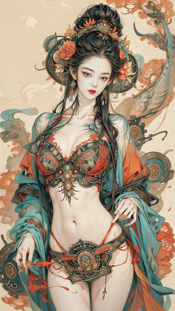 abstract expressionist painting abstract beauty,(Red Lace panties),(((looking at the camera))),approaching perfection,dynamic,moonlight,highly detailed,digital painting,artstation,concept art,smooth,sharp focus,illustration,art by Carne Griffiths and Wadim Kashin . energetic brushwork, bold colors, abstract forms, expressive, emotional, official art,unity 8k wallpaper,ultra detailed,beautiful and aesthetic,masterpiece,best quality,(zentangle, mandala, tangle, entangle),(fractal art:1.3),1girl,(medium breasttremely detailed),((cowboyshot:1.5)),the most beautiful form of chaos,elegant,a brutalist designed,vivid colours,romanticism,by james jean,roby dwi antono,ross tran,francis bacon,michal mraz,adrian ghenie,petra cortright,gerhard richter,takato yamamoto,ashley wood,atmospheric,??????? of musical notes,streaming musical notes visible,