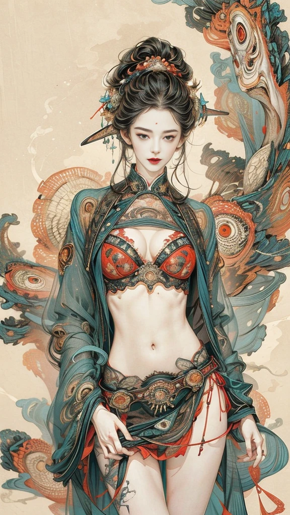 abstract expressionist painting abstract beauty,(Red Lace panties),(((looking at the camera))),approaching perfection,dynamic,moonlight,highly detailed,digital painting,artstation,concept art,smooth,sharp focus,illustration,art by Carne Griffiths and Wadim Kashin . energetic brushwork, bold colors, abstract forms, expressive, emotional, official art,unity 8k wallpaper,ultra detailed,beautiful and aesthetic,masterpiece,best quality,(zentangle, mandala, tangle, entangle),(fractal art:1.3),1girl,(medium breasttremely detailed),((cowboyshot:1.5)),the most beautiful form of chaos,elegant,a brutalist designed,vivid colours,romanticism,by james jean,roby dwi antono,ross tran,francis bacon,michal mraz,adrian ghenie,petra cortright,gerhard richter,takato yamamoto,ashley wood,atmospheric,ecstasy of musical notes,streaming musical notes visible,