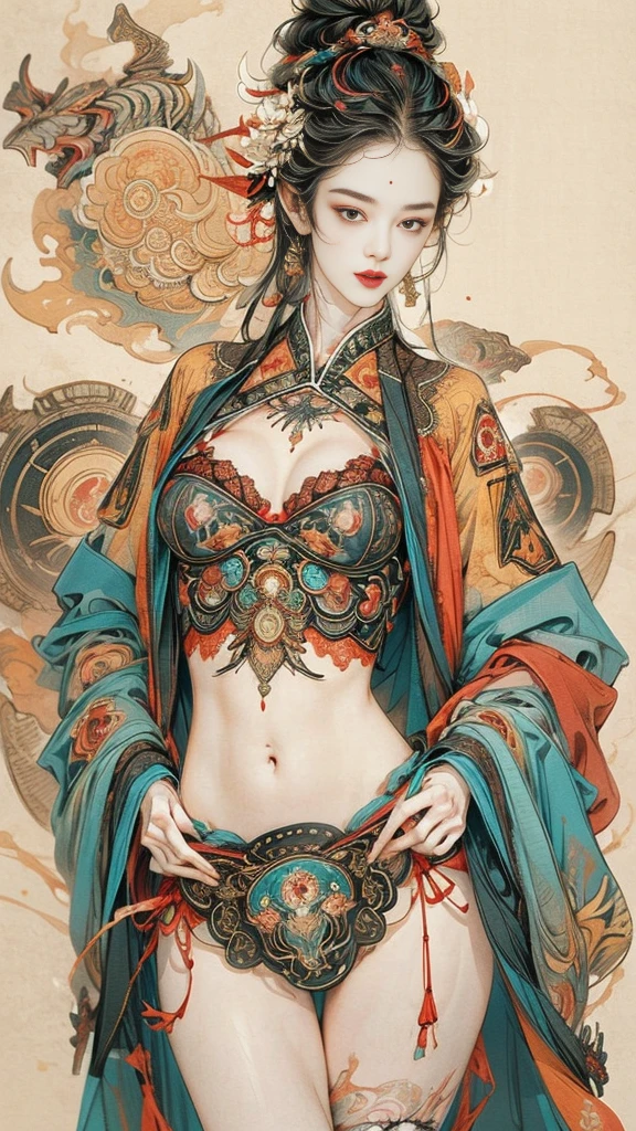 abstract expressionist painting abstract beauty,(Red Lace panties),(((looking at the camera))),approaching perfection,dynamic,moonlight,highly detailed,digital painting,artstation,concept art,smooth,sharp focus,illustration,art by Carne Griffiths and Wadim Kashin . energetic brushwork, bold colors, abstract forms, expressive, emotional, official art,unity 8k wallpaper,ultra detailed,beautiful and aesthetic,masterpiece,best quality,(zentangle, mandala, tangle, entangle),(fractal art:1.3),1girl,(medium breasttremely detailed),((cowboyshot:1.5)),the most beautiful form of chaos,elegant,a brutalist designed,vivid colours,romanticism,by james jean,roby dwi antono,ross tran,francis bacon,michal mraz,adrian ghenie,petra cortright,gerhard richter,takato yamamoto,ashley wood,atmospheric,ecstasy of musical notes,streaming musical notes visible,
