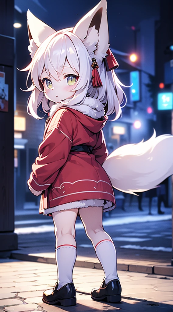 High and cold,Three No,No Expression,cold,cold,Loli,Loli,little girl,White hair,White hair,Fox ears,White hair all over the body,Anthropomorphic fox girl,White fox girl,白色丝绸Knee socks,Knee socks,Garter stockings,Short robe,Back of robe,Back of robe,Mage Robe,Lace decoration,Lace decoration的袍子和Knee socks,蕾丝Knee socks,白丝Knee socks