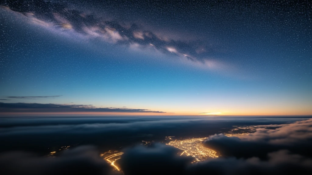vivid、butterfly、night、Sparkling sea、night空と山と広大な海、The back view of a seal looking up at the sky、shooting star、Natural clouds、beautiful、high resolution、High delicate、glossy、Texture、Reflective and shiny、Starry Sky、beautiful地平線、Nudibranch、Fantasy