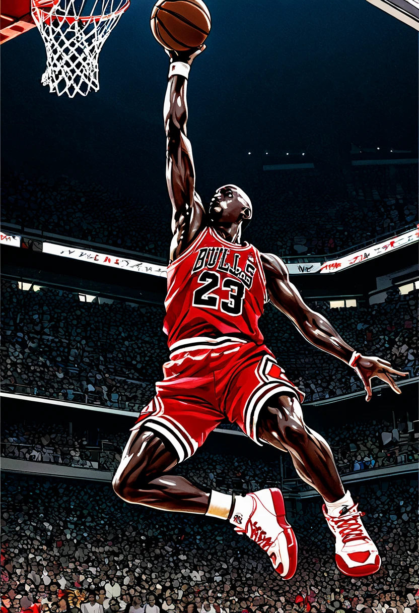 制胜Dunk插图, (Dunk), Michael jordan, Number 23., NIKE 的 AIR JORDAN, The audience was excited, Best Works, masterpiece, best quality, Ultra-high detail, Complex and meticulous,